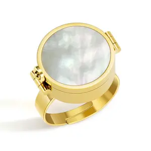 New retractable lipstick ring/titanium steel adjustable ring, multifunctional pill holder stainless steel ring