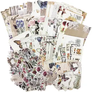 Retro Scrapbook Supplies Kit, 200 Sheets Mixed Natural Color Paper and Stickers, Ideal for Crafts, Diaries, Scrapbooks, Collages, Murals and Bullet Diaries, Plant & Butterfly Themefidget toys