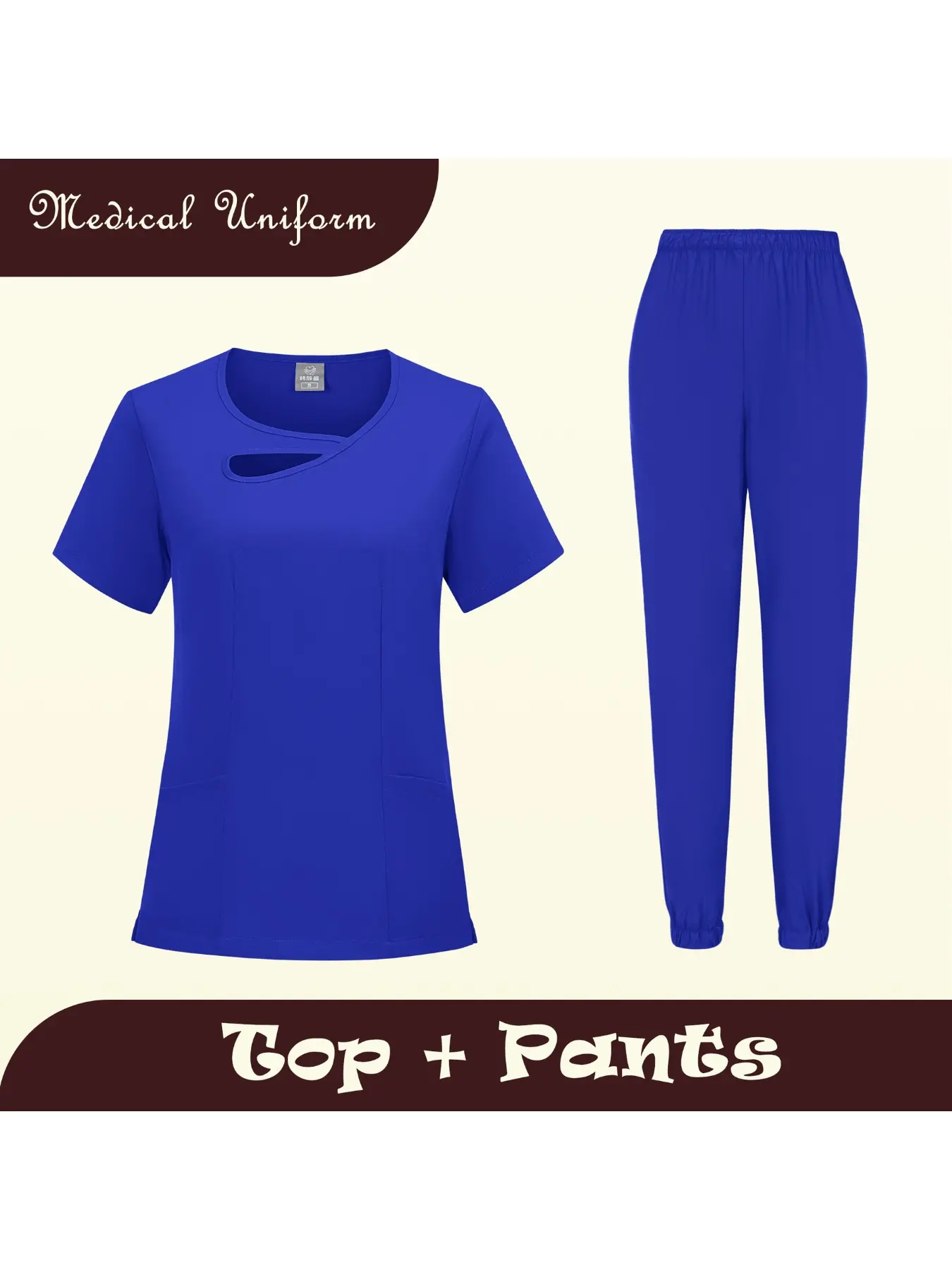 Women V Neck Nursing Two Piece Outfit Soft Breathable Daily Uniform for Aesthetic Clinic Pet Grooming Oral Care Practitioners