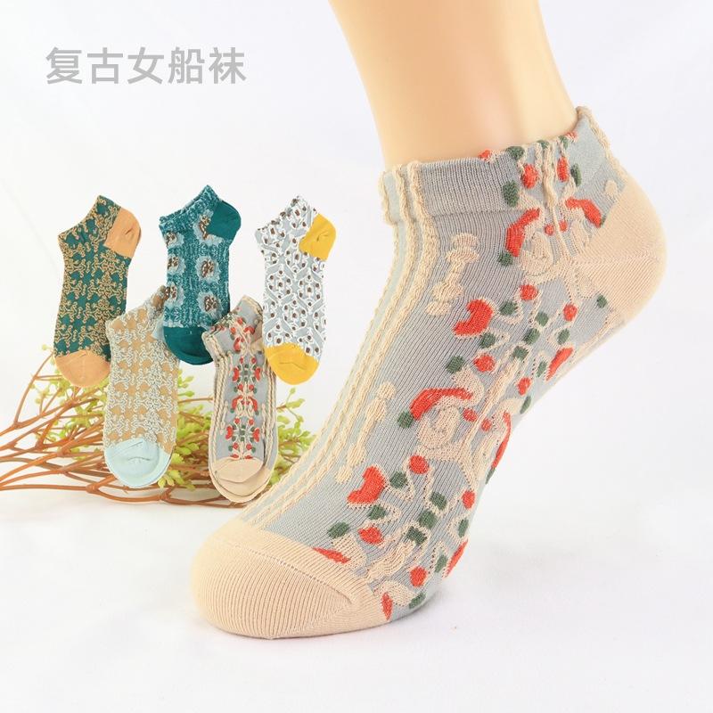 Spring and Autumn Women's Thin Cotton Low-Cut Vintage Socks, Korean Style Summer Breathable Short Socks, Low-Cut Socks