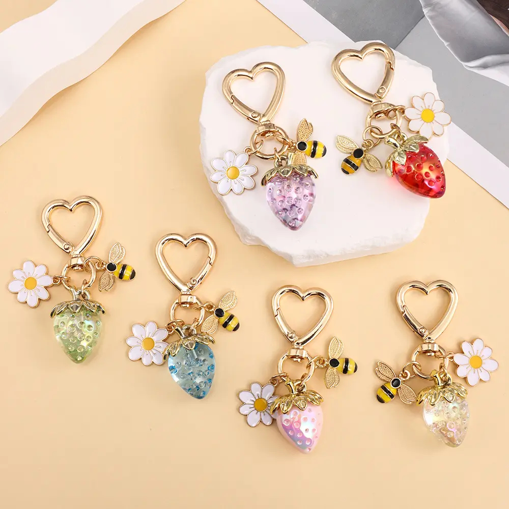 6 Pcs Cute Kawaii Bee Flower 3D Alloy Keychain, Trendy Color-Retaining Finish Bag Charm Pendant, Aesthetic Fashion Accessory for Handbags, Car Decor & Girls’ Gift Idea
