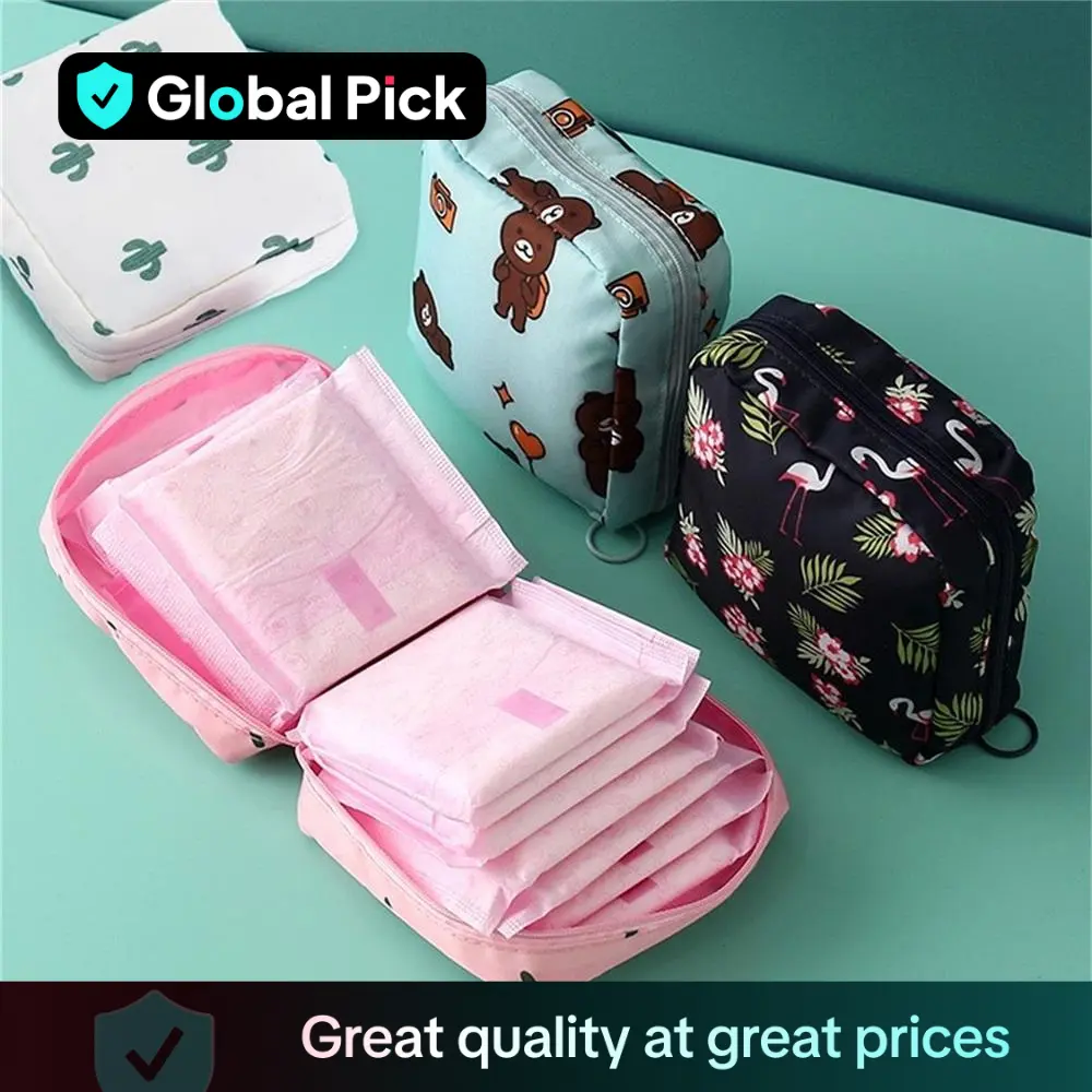 Cartoon Pattern Sanitary Napkin Storage Bag, 1 Count Portable Menstrual Pad Storage Bag, Small Zipper Storage Bag for Outdoor Travel, Home Organizer S
