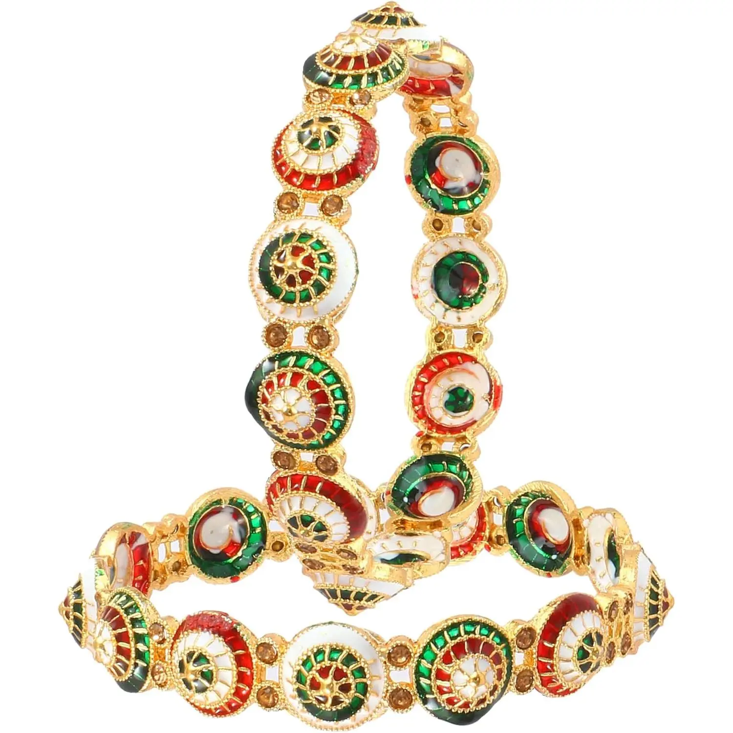 Mandi Bangles Set 2 count  Polki Ad Cz  Multi Color Meena Work  Plated Color Stones Traditional Indian Bracelet For Women