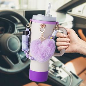 Cup AccessoriesI Bottle Handle Carrier Strap,Silicone Cup Boot, Lipstick Holder, Straw Topper & Spill Stopper Cute Decorative Charms, Accessories for Cup 40oz/30oz Decor