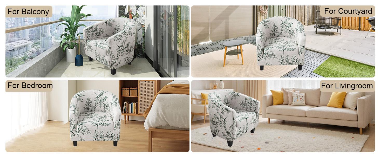 CRFATOP Soft Club Chair Slipcover Stretch Barrel Chair Covers Printed Tub Chair Slipcovers Round Couch Covers Spandex Armchair Sofa Cover Removable Furniture Protector for Living Room,C02