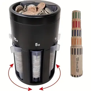 5-in-1 Rotary Coin Sorter (Includes 5 Coin Wrappers) – Battery-Free Cash Organizer for Offices, Supermarkets, and More | Manual Coin Sorter for Banks and Retail Stores – Ideal Gift Choice (No Electronics/No Power Required)