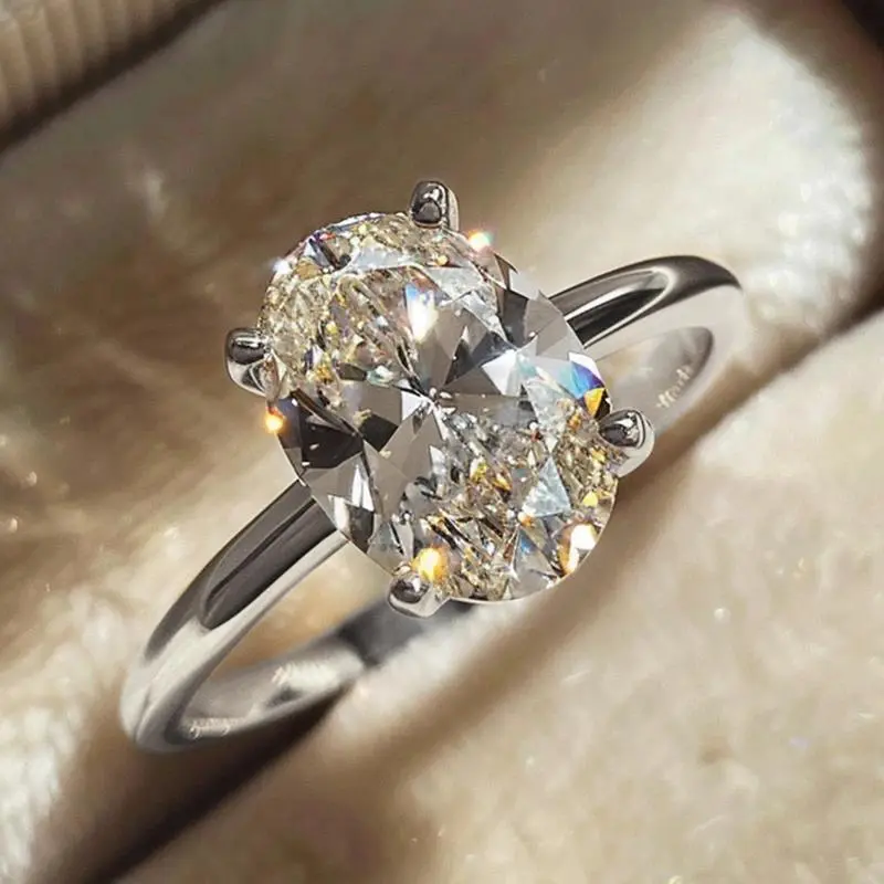 Women's S925 Sterling Silver Elegant Unique Ring - 1-8CT Large Oval Cut Gem Cubic Zirconia, Cute Look Engagement Jewelry for Anniversary Wear, Proposal Use, Unique Rings