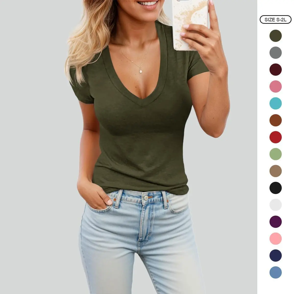 Imily Bela Women's Cotton Lightweight Short-Sleeve Solid T-Shirt Top - Thin, See-Through, Skinny Tunic, Comfortable Casual Sexy Women's Tshirt, Shortsleeve, Scoop Neck