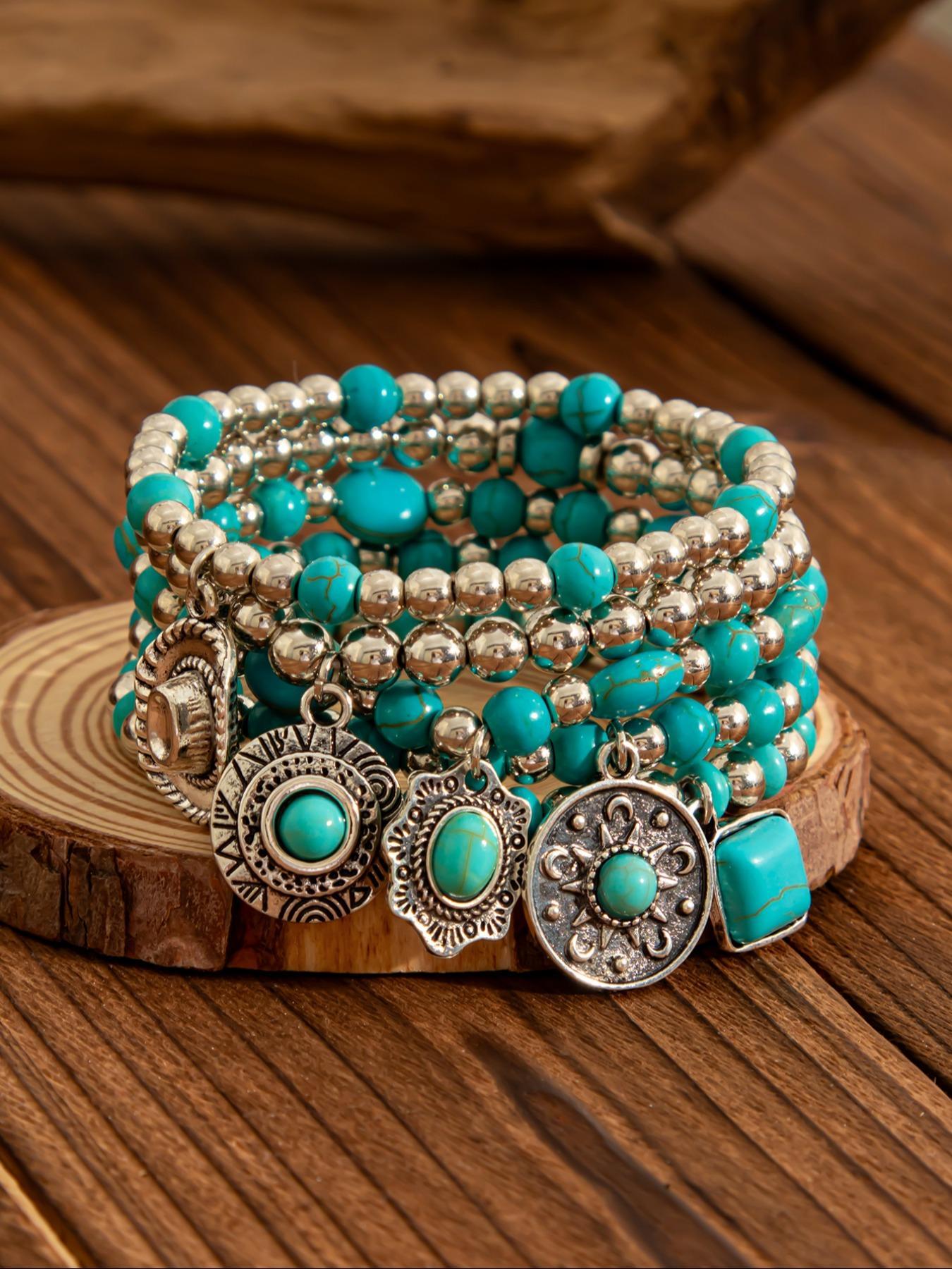 Boho Style Turquoise Decorated Beaded Bracelet, Premium Bracelet, Fashionable High Quality Bracelet for Women & Girls, Trendy All-match & Exquisite Jewelry for Birthday Gift, Gifts for Wife, Anklets