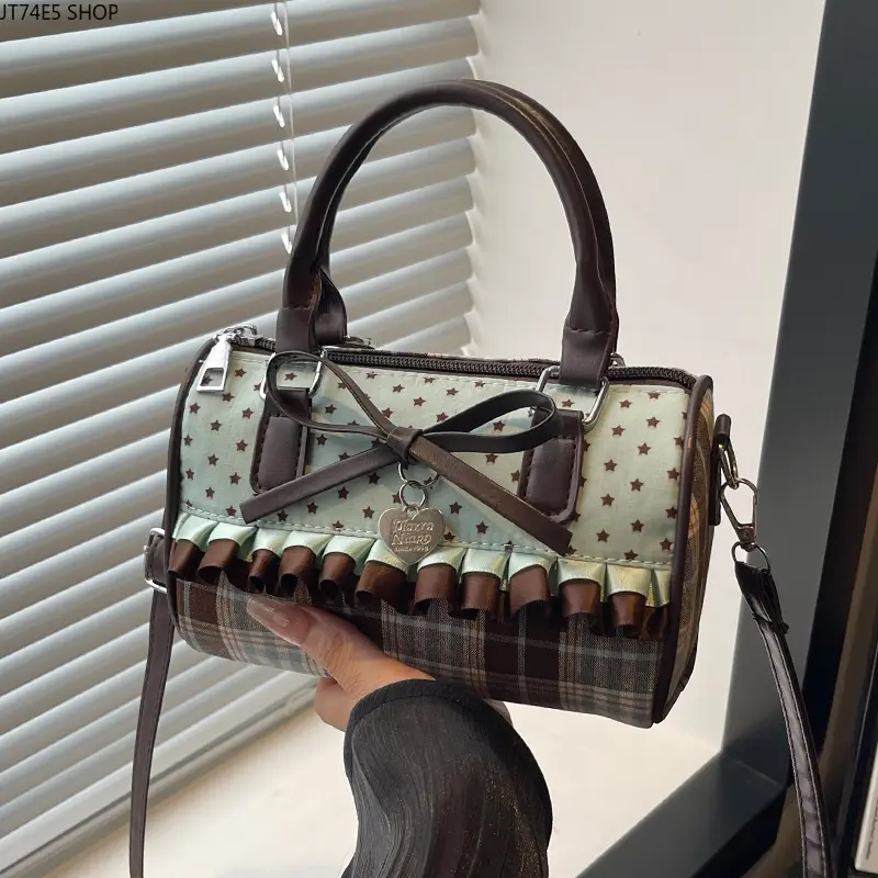 Women's Synthetic Pleated Square Handbag - Stylish Crossbody Shoulder Bag with Bow Detail for Summer