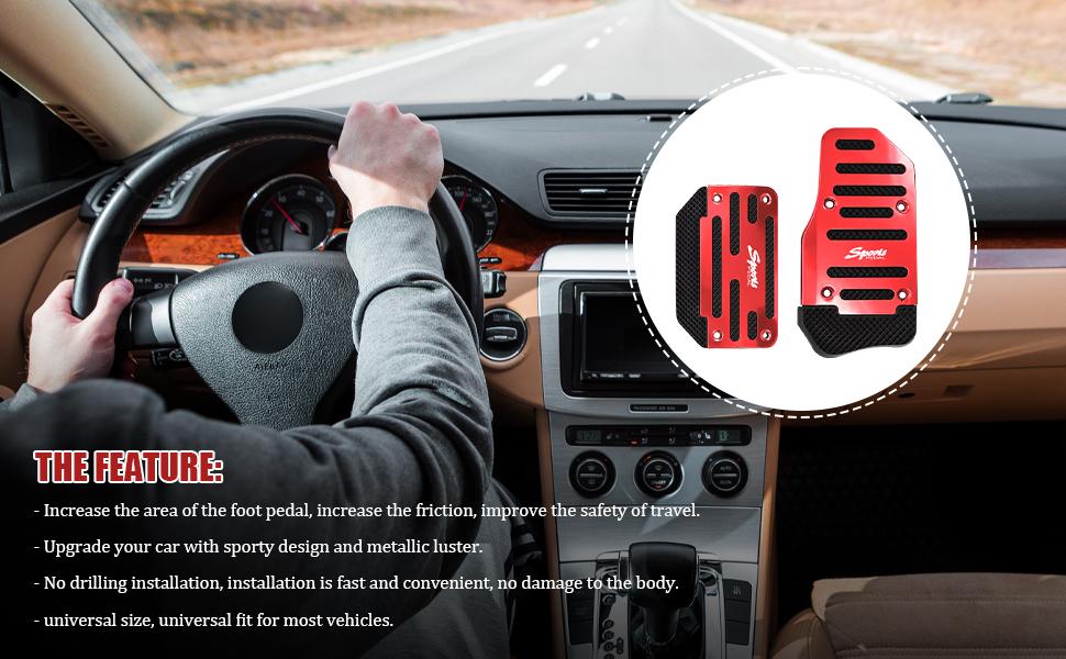 2PCS Non-Slip Car Pedal Covers, Premium Aluminum Alloy Gas and Brake Pedals Covers for Safe Driving, Automatic Transmission Pedal Covers Replacement Kit, Universal Car Accessories for Most Car