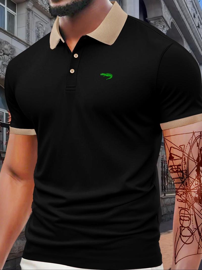 Men's Regular Fit Letter Print Shortsleeve Polo Shirt, Casual Short Sleeve Collared Top for Summer, Fashion Men's Clothes for Daily Wear, Menswear, Smooth Casual Fit Chic Fashion Casual, Golf Shirt