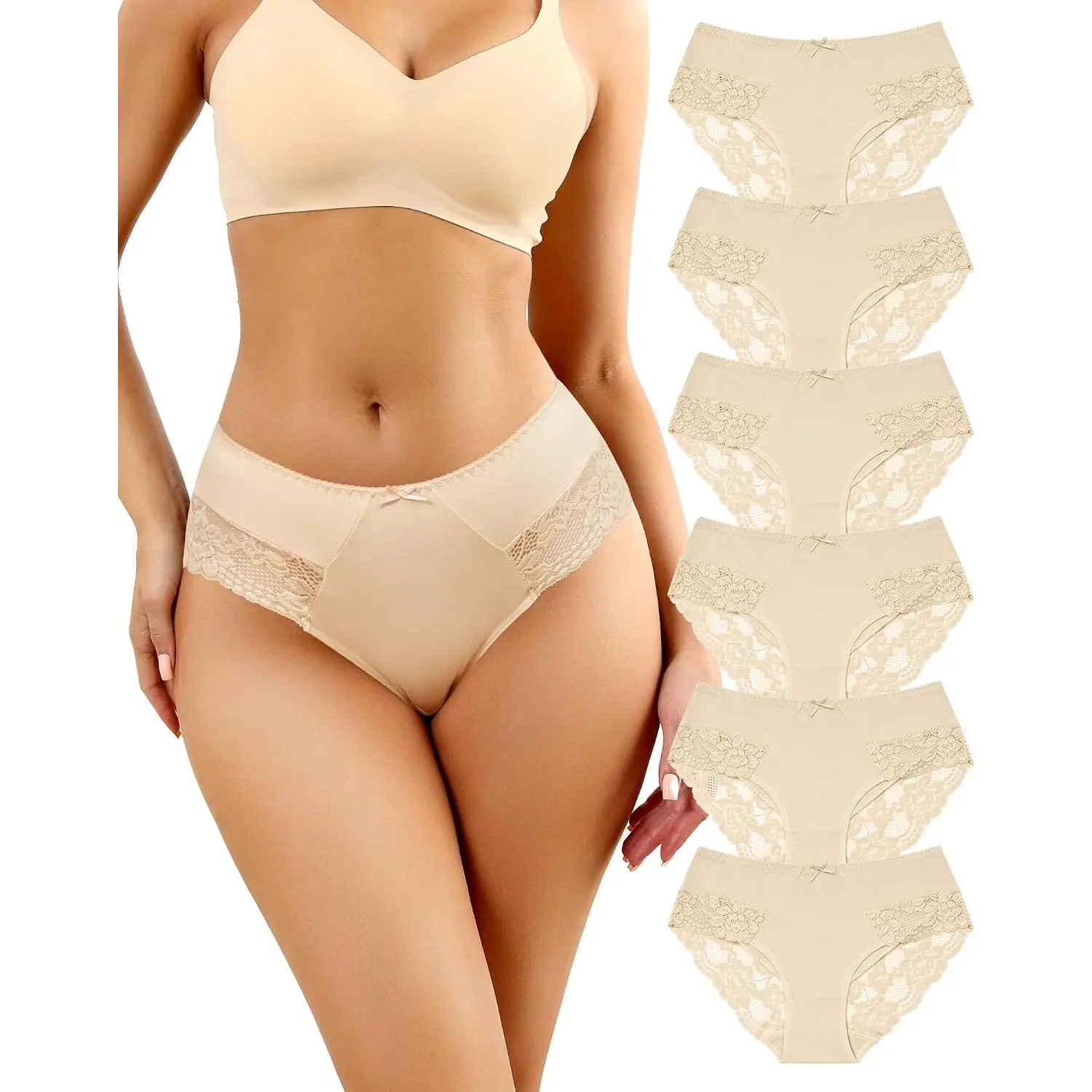 Womens Underwear Cotton Bikini Panties Lace Stretch Cheeky Ladies Hipster Soft Briefs Multipack 6 Pack