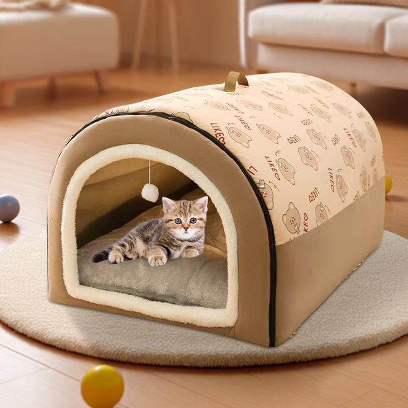 Warm Winter Dog House Mat Detachable Plush Cotton Puppy Shelter Washable Large Dog Bed House Comfortable Winter Cat Bed Castle Dogs Cats Pet Supplies