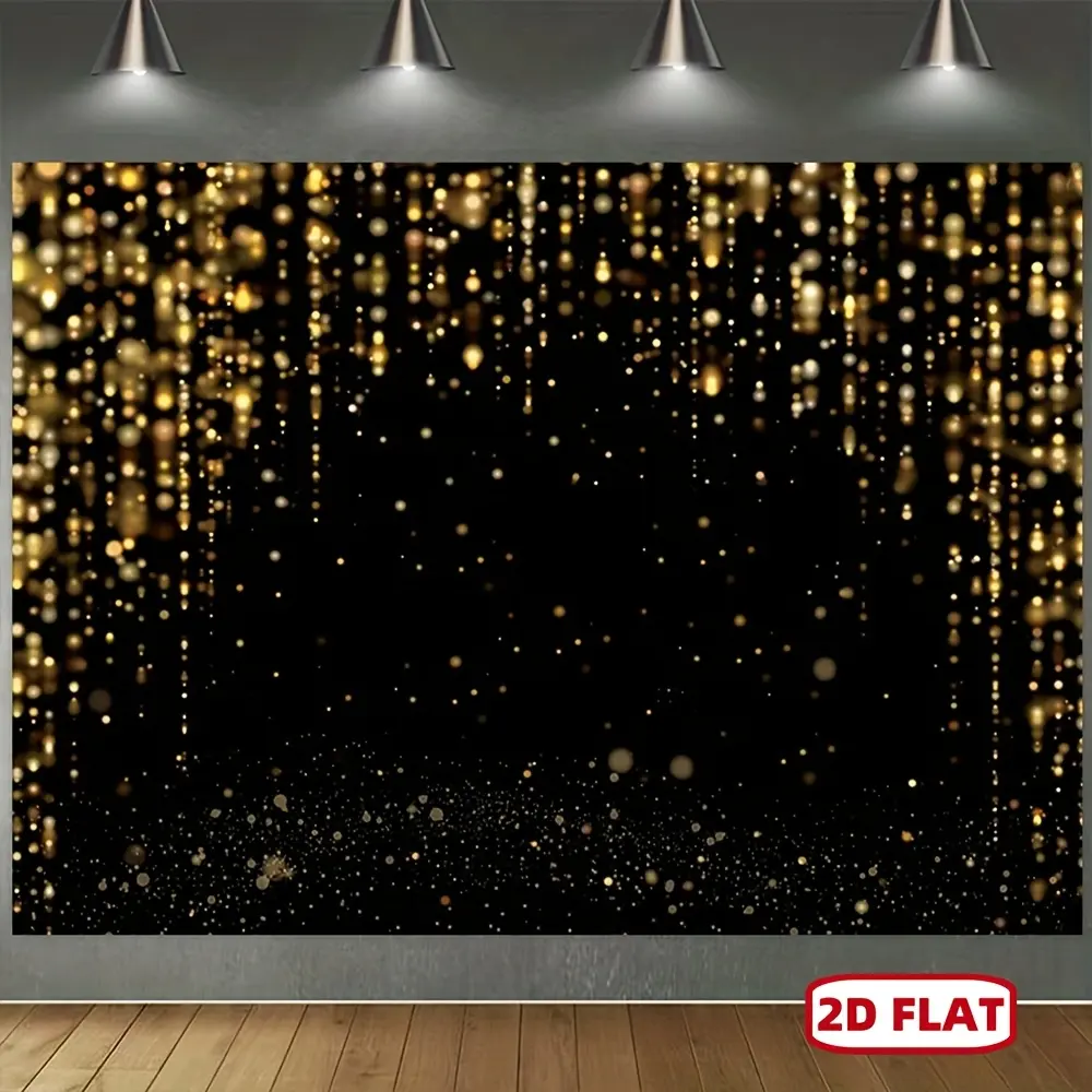 Black Gold Glitter Backdrop Banner, Sparkling Polyester Photography Background for Birthday, Wedding, Christmas, Graduation Party Decor