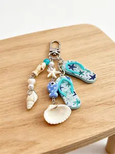 Vacation Theme Fish Shell Flip Flop Keychain, Fashion Alloy Key Ring, Backpack Charm, Car Key Holder, Perfect for Women, Couples Gift, Beach Party Gift