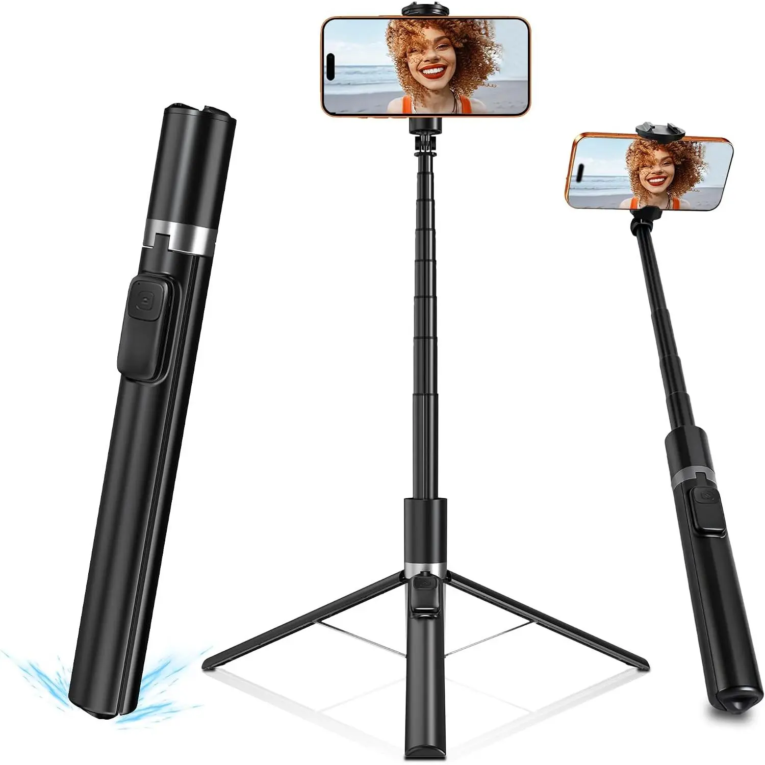 Automatic Phone Tripod, 67’’ Auto-Deploy Selfie Stick Tripod with Remote - 360° Rotatable Extendable - Portable Phone Tripod Stand for Video Recording   Android