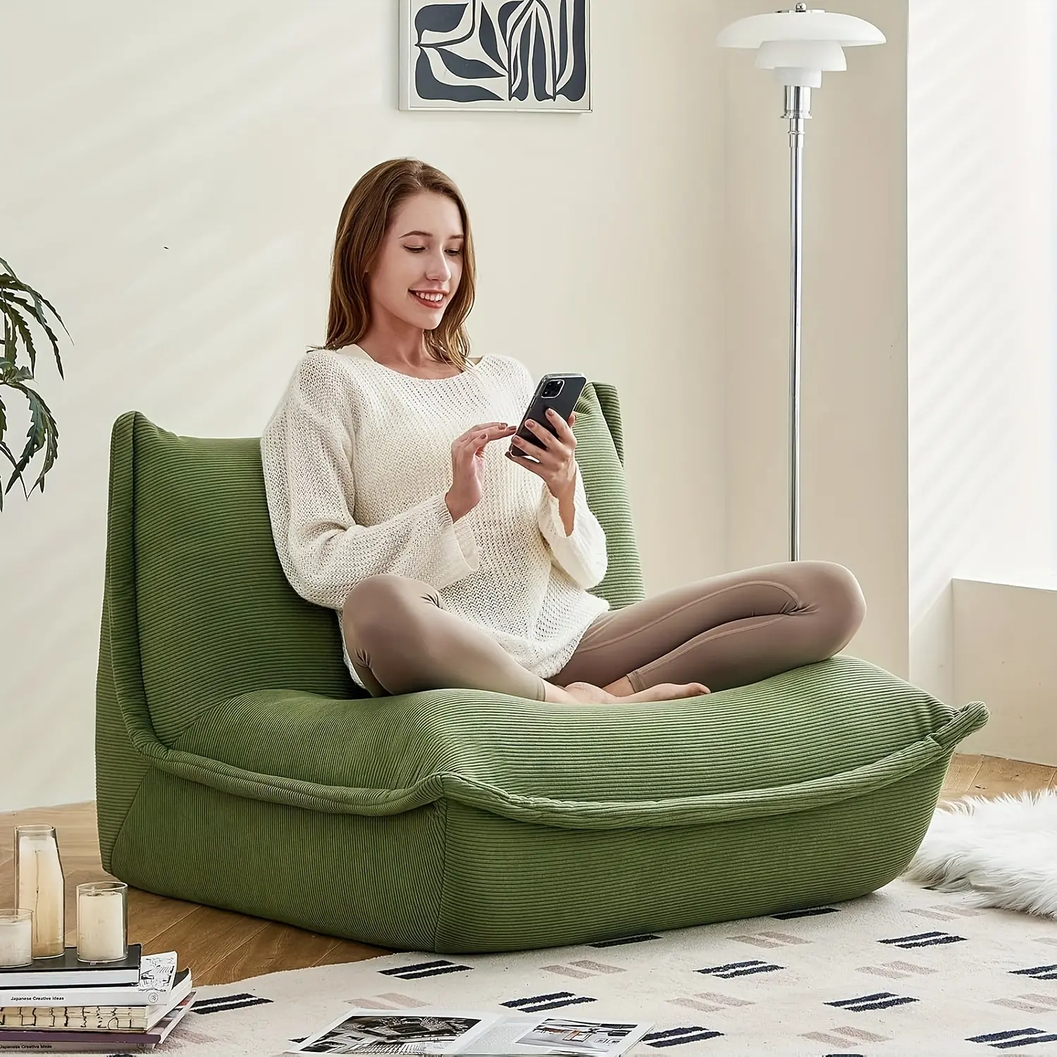 [Ergonomic Armless Sofa] Ergonomic Single Sofa - One-Piece High-Density Foam Filled Lounge Chair - Comfortable Armless Accent Sofa for Living Room, Bedroom & Office, No Assembly