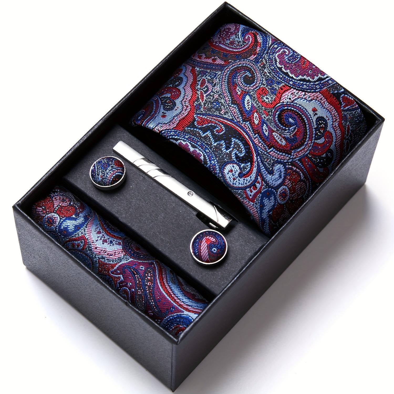 Paisley tie, pocket square, cufflink set gift box, men's tie 7.5 cm, suitable for holidays, weddings, and work