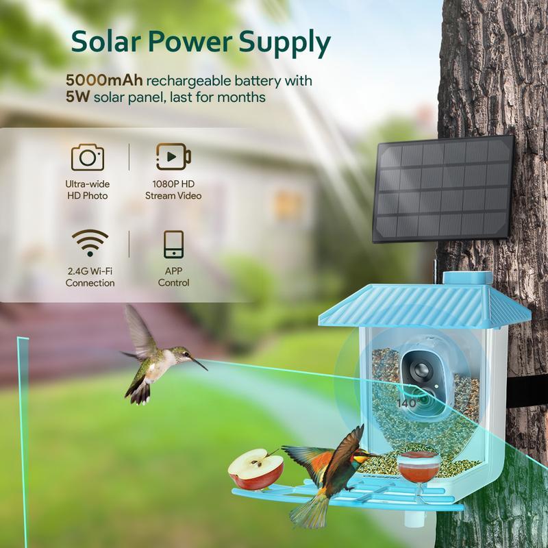 Bird Feeder with Camera, Smart Bird Feeder Camera with AI Identify, Metal Bird Feeder with Suet Cage & Fruit Fork, Auto Capture Bird Videos & Motion Detection, Ideal Gift for Bird Lovers