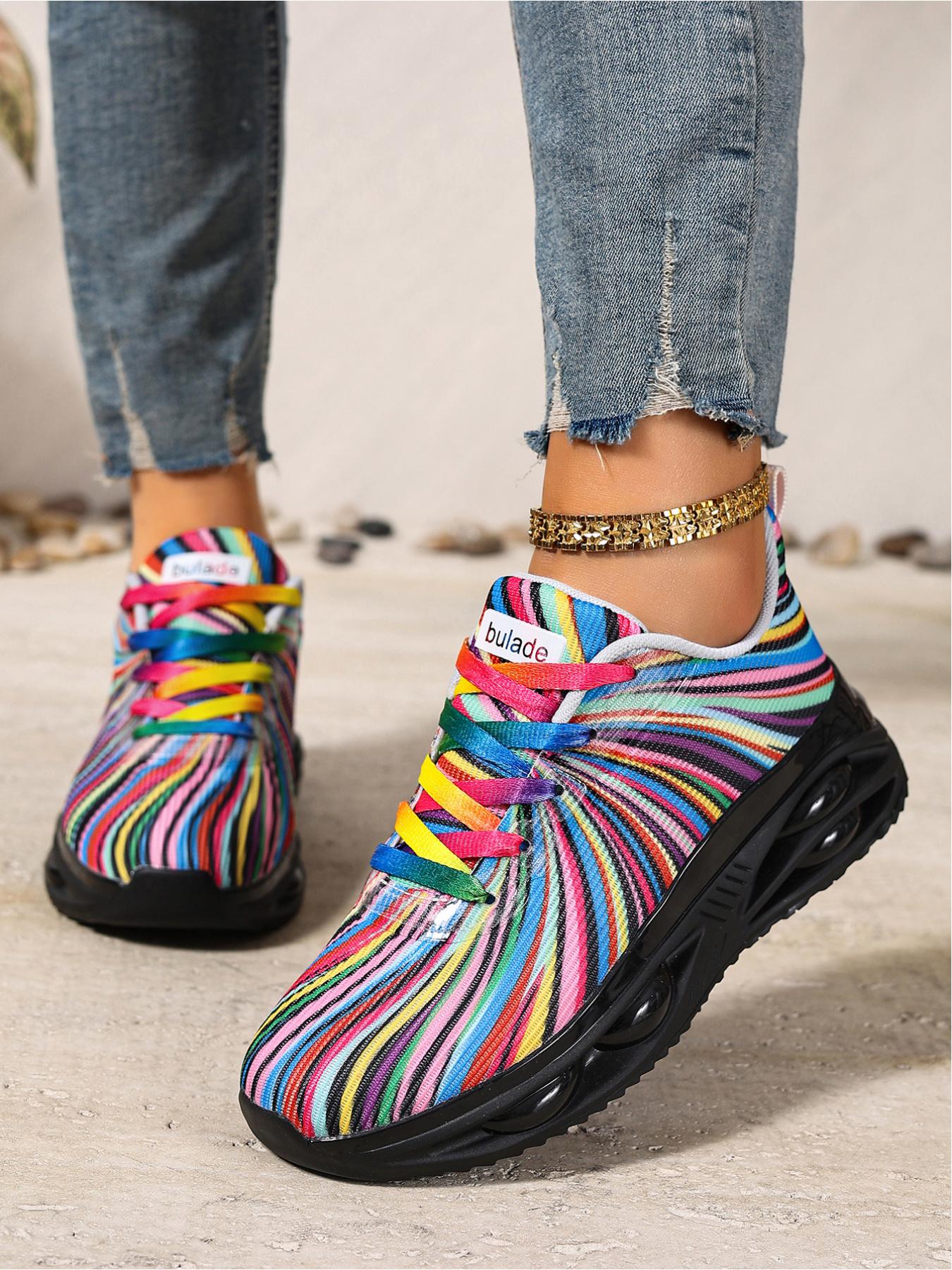 Women's Lace-Up Colorful Jelly Platform Sneakers - Lightweight Breathable Casual Shoes for Outdoor Sports & Daily Wear