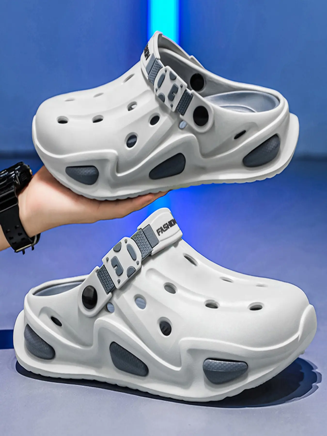 Men Fashion Platform Hollow Out EVA Clogs Footwear Adjustable Rotatable Heel Strap Non Slip Quick Dry Outdoor Beach Water Slippers