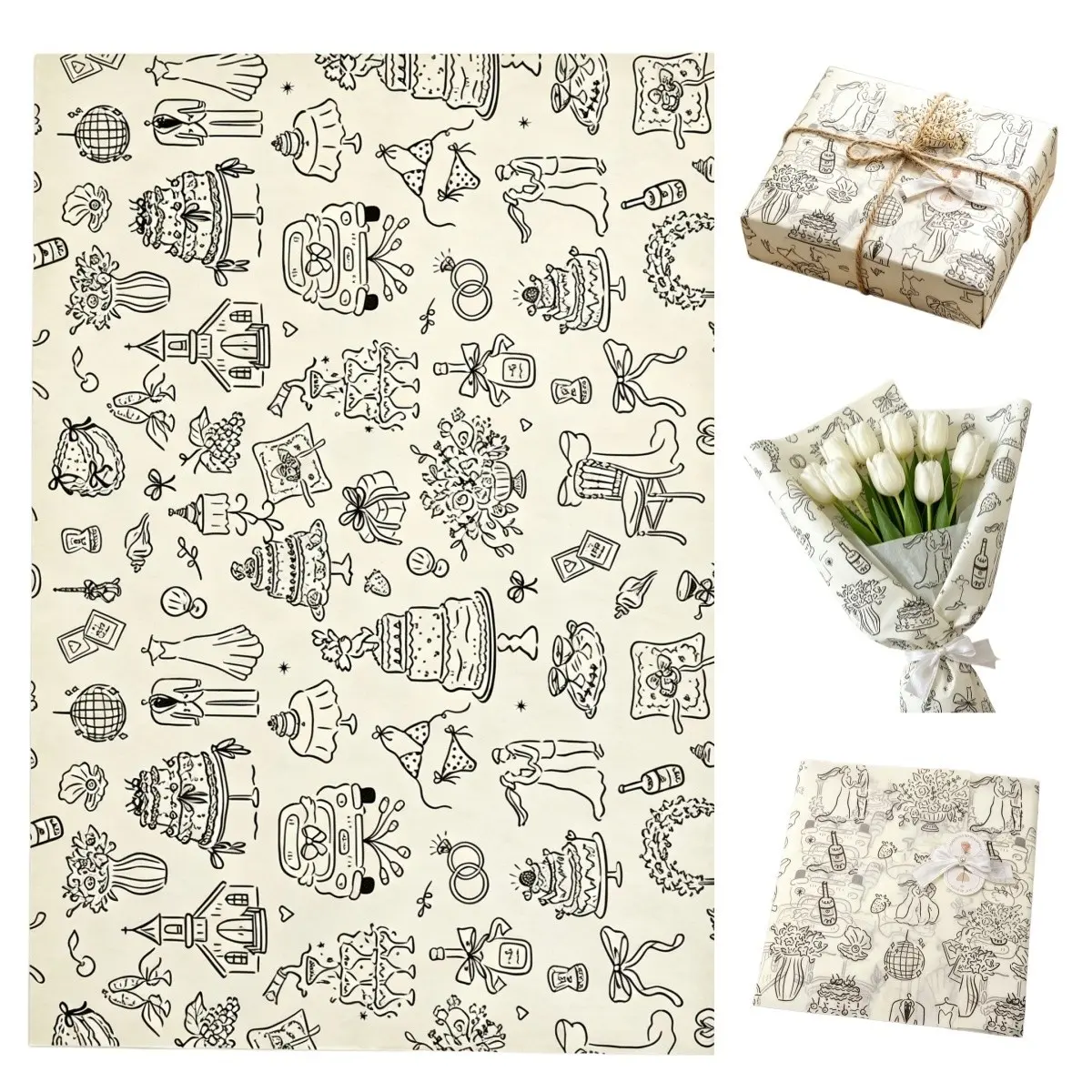 Wedding Theme Gift Wrapping Paper 50x35 Cm, 15/60 Sheets, Romantic Atmosphere Decor, Perfect for Wedding Gifts, Enhance Your Presents