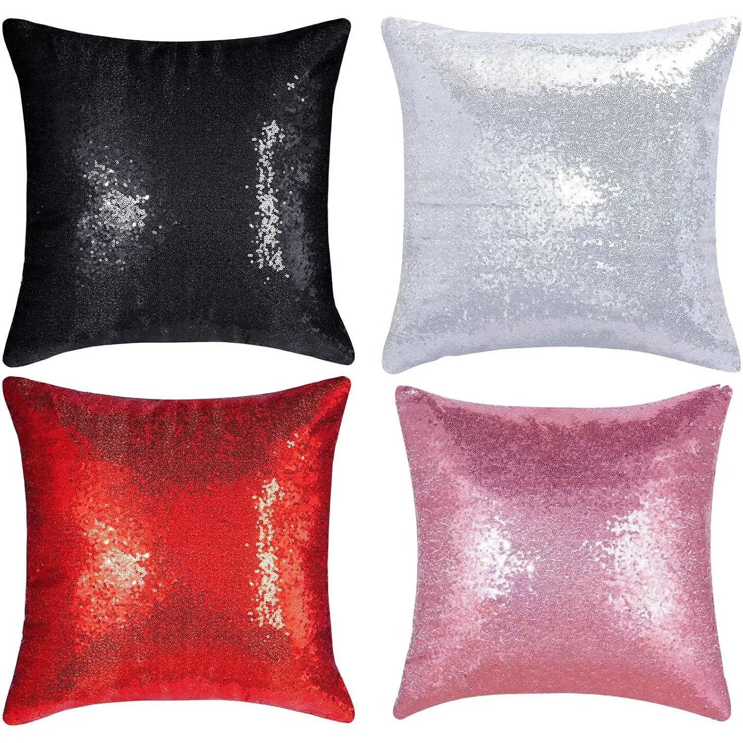 Square Sequin Decorative Throw Pillow Covers Cushion Case for Chair Couch Bed Sofa Bedroom Living Room Wedding  Decor (18"x18",4 Pack)