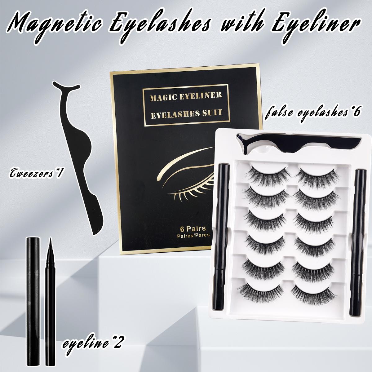 Magnetic Eyelashes with Applicator, 1 Box Reusable No Glue Needed False Eyelashes with Eyeliner & Applicator, Eye Makeup Product for Women, Cosmetic, Lashes, Eyelashes, Glueless Lashes