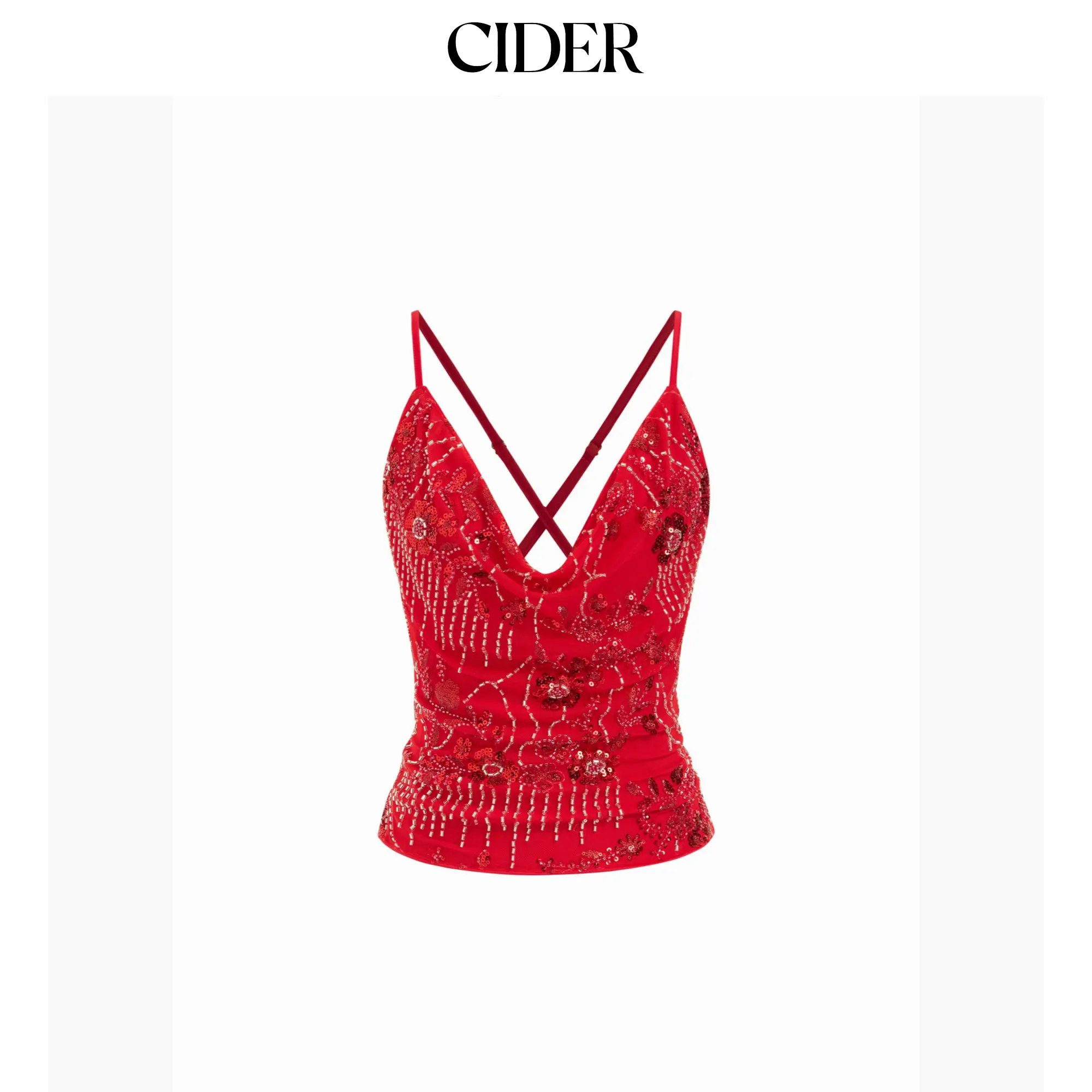 Cider Mesh Sequin Beaded Cowl Neck Cami Top SummerWins SummerFinds