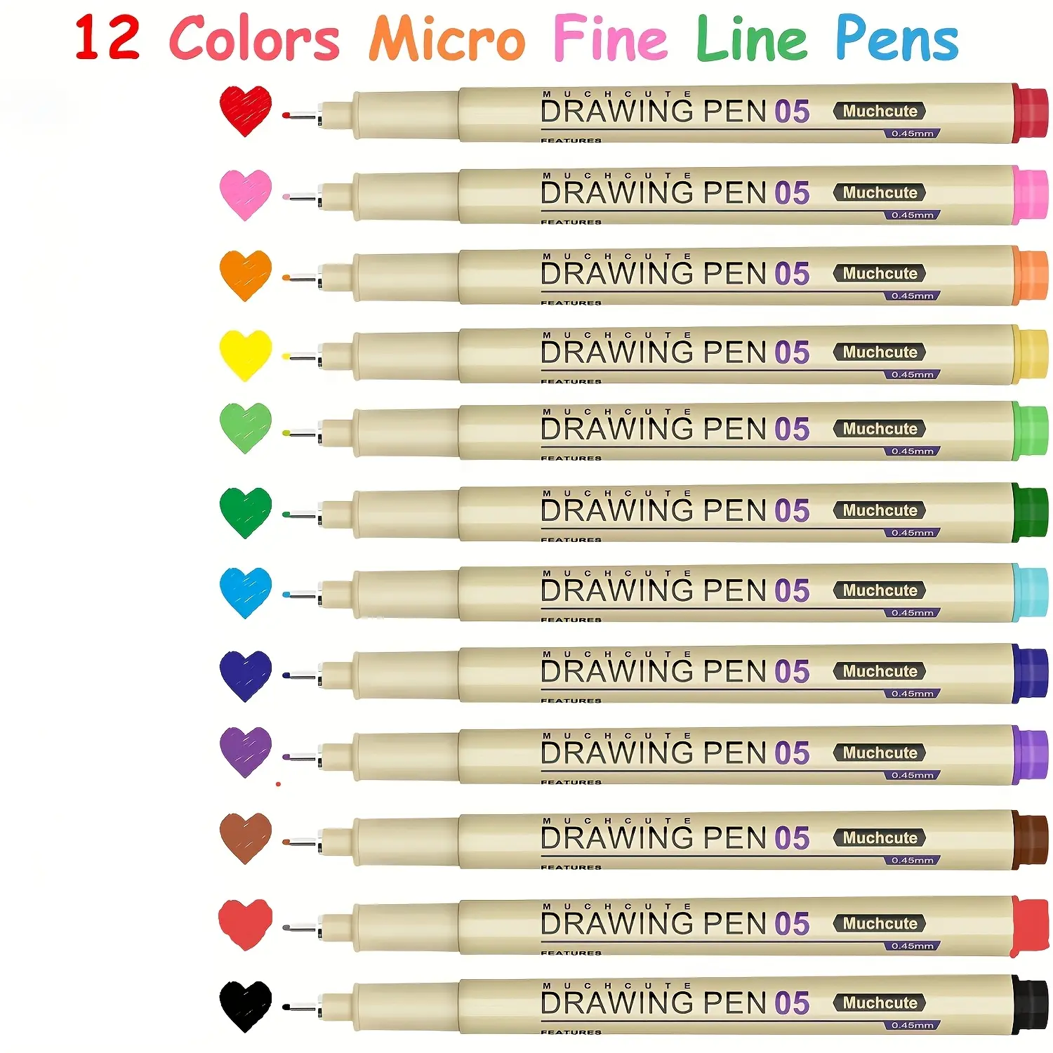 12 Colors Drawing Pen Fineliner Pen - Micro Pen Set 0.45mm Art Pen, Ultra Extra Fine Liner 05 Micro Pen, Sketch Journaling Fine Line Marker, Drawing Tools. Suitable for Professional Art, Water-based Ink