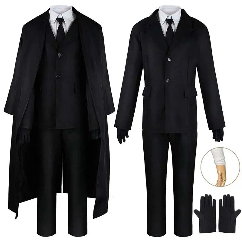 Unisex Dazai Cartoon Character Cosplay Costume Set - Costume Only (No Wig), Durable Black Trench Jacket, Pants, Gloves, Non-Woven Faithful Reproduction Outfit for Halloween, Comic Con