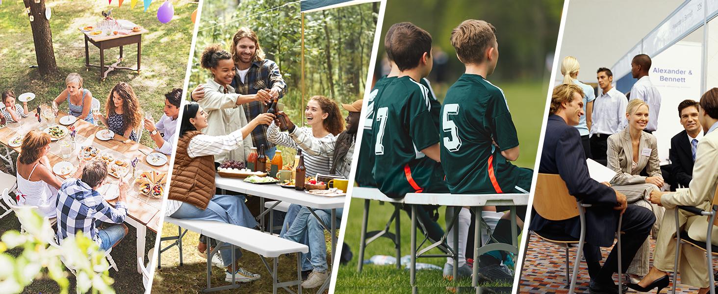 6-Foot Plastic Folding Bench – Portable Indoor/Outdoor Seating for Picnics, Parties, Camping, and Dining; Ideal for Gardens, Soccer Games, and Various Recreational Events – Features a Smooth HDPE Surface (Set of 2; White or Black; 6-Foot)