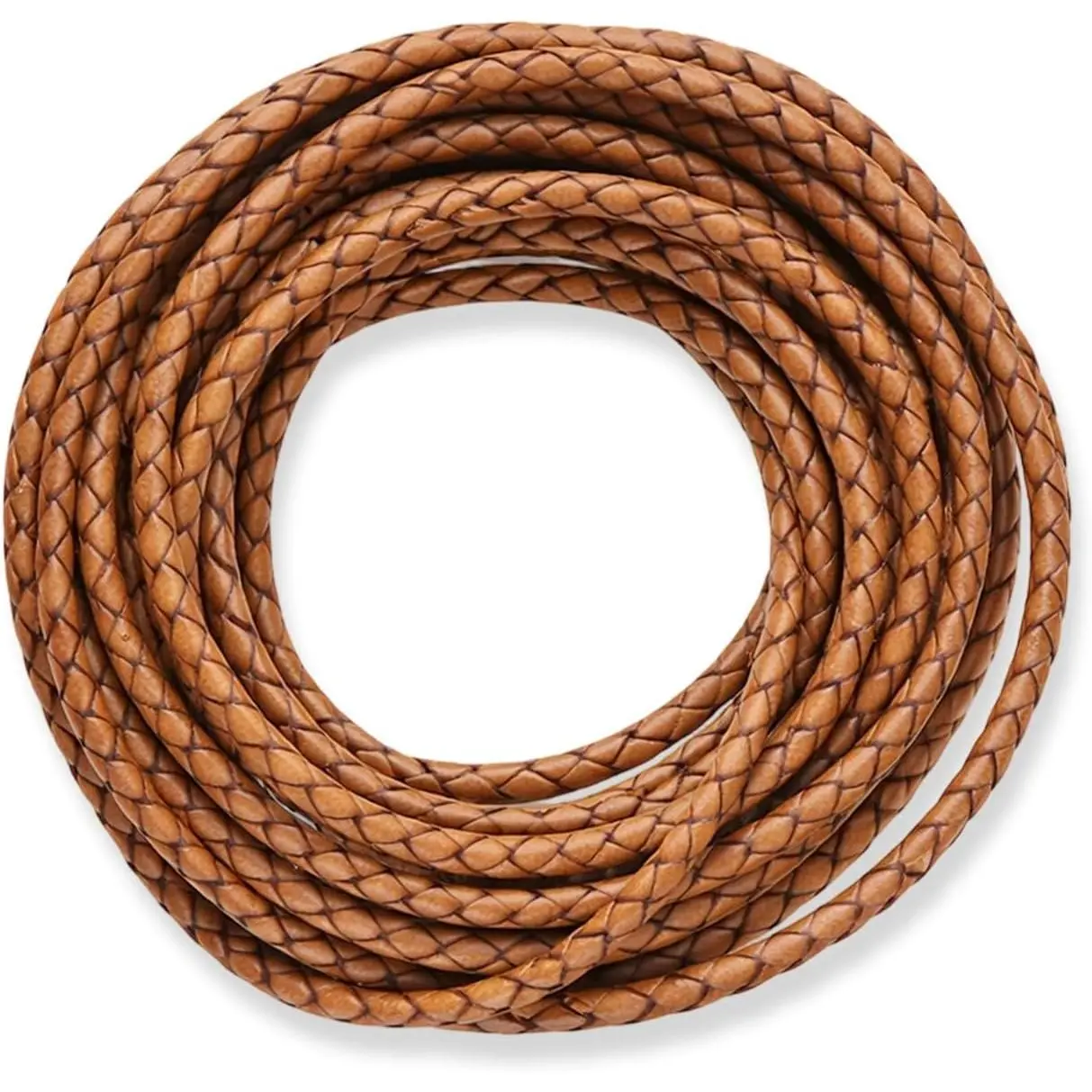 Braided Leather Cord, 5.5 Yards 4mm Round Geneuine Braided Leather Cord Boho Bolo Cords String Rope Folded for Crafts,  Making, Necklace, Bracelets Beading DIY (Brown)