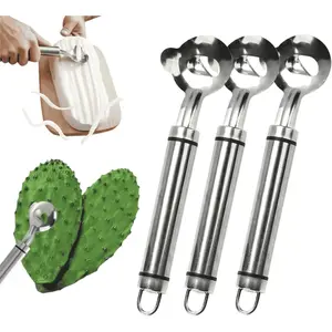 Home Master 3-Pack Stainless Steel Cactus Peeler Utensils Ergonomic Design for Peeling Nopales Thorn Removal Spoon Tool Portable Kitchen Accessory for Food Prep