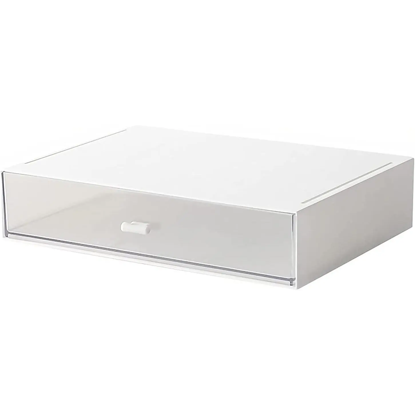 Stackable Plastic Compact Desk Organizer with 1 Drawer, Storage Box for Office School Home Small Space (White)