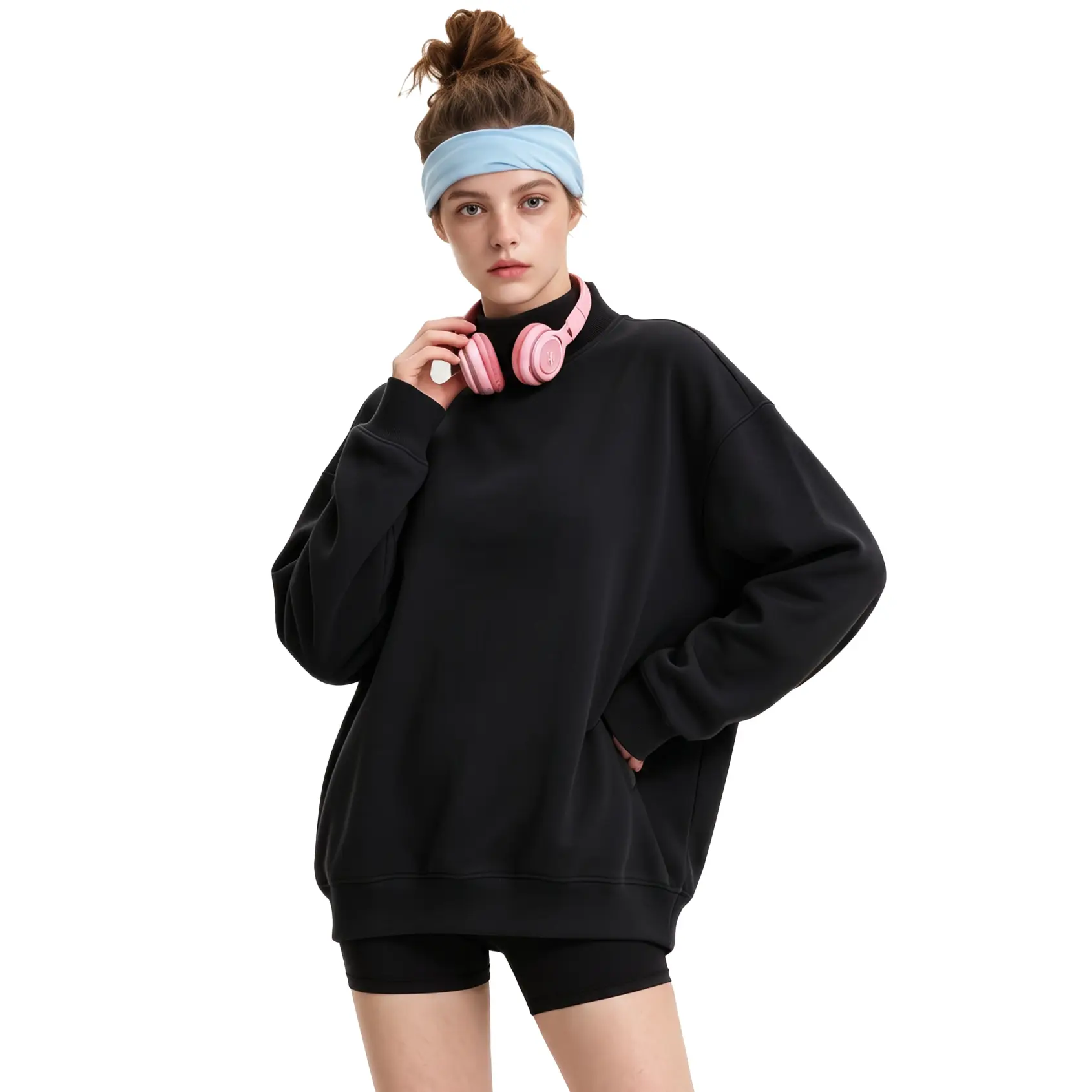 Wyeysyt Womens Mock Neck Sweatshirt Acid Wash Fleece Pullovers| Turtleneck, Long Sleeve, Baggy Washed Pullovers, Oversized Vintage Fall Tops