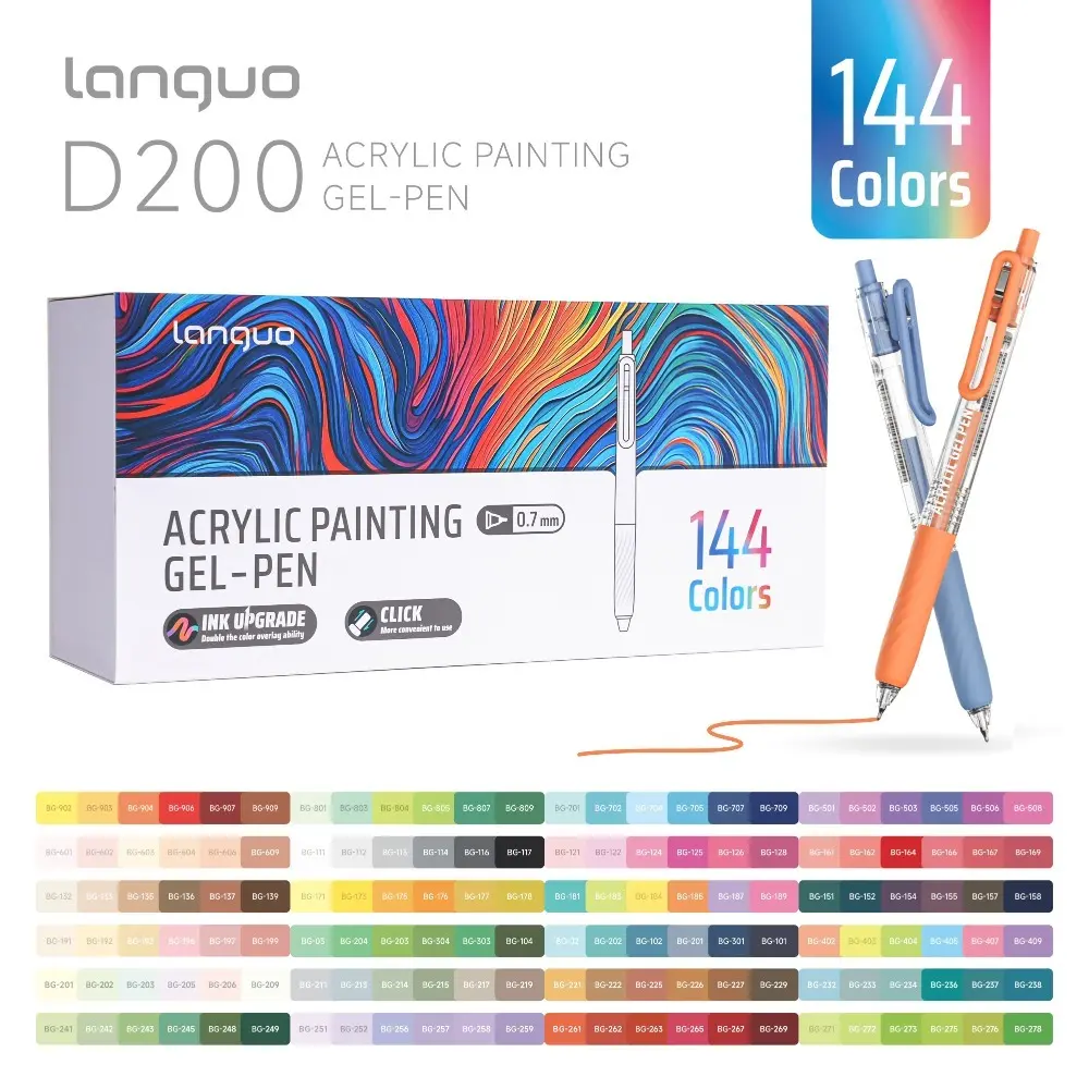 Languo 144-Color Retractable Acrylic Gel Pen Colorful Set - Smooth Writing Ink Markers for Journaling, Art Crafts - Premium Office Stationery Back to School Gift Kit