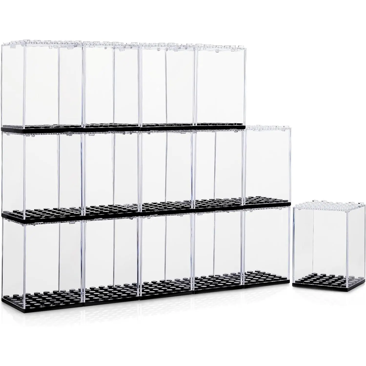 15 Dust-Proof Mini Figure Display Cases, Single Storage Display Boxes for Collectors, Black