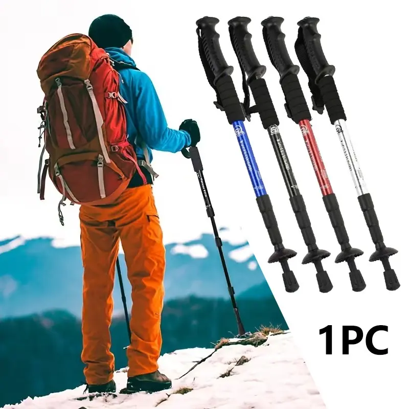 Aluminum Alloy Trekking Pole, Four-Section Straight Handle, Adjustable Walking Stick, Lightweight Hiking Staff, Outdoor Gear