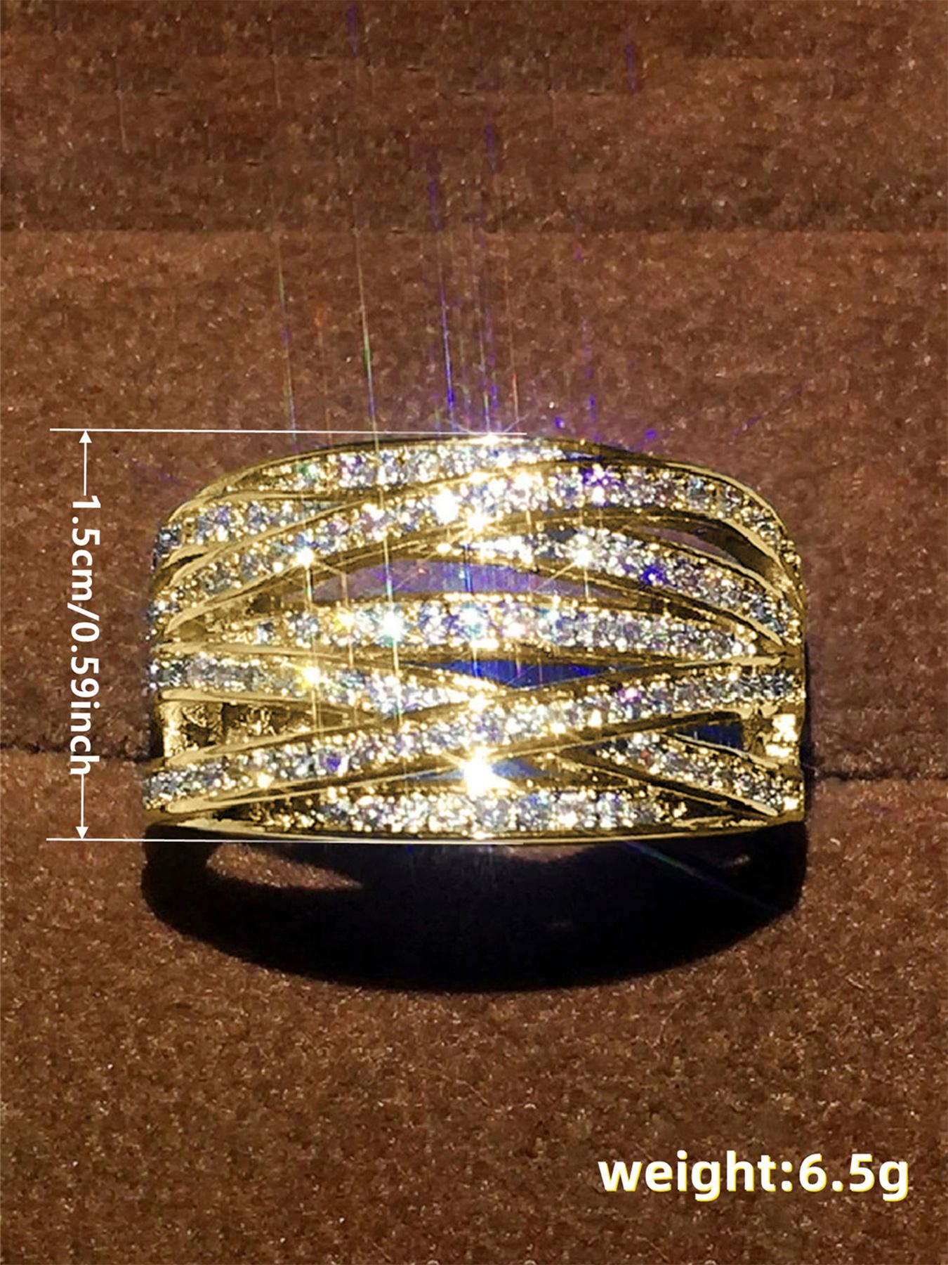 Women's Elegant Rhinestone Decor Wide Promise Ring, Exquisite Trendy Engagement Ring, Chic Gorgeous Jewelry As Gift for Girlfriend, Gifts for Her, Fashion Engagement Rings