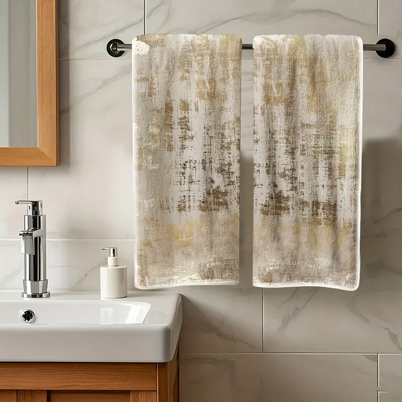 2-pack of luxurious gold-grey distressed textured kitchen towels, 16x24 inch microfiber absorbent and quick-drying dishcloths, modern abstract brushstroke art print decorative tea towels, minimalist farmhouse style kitchen decor, housewarming gift.