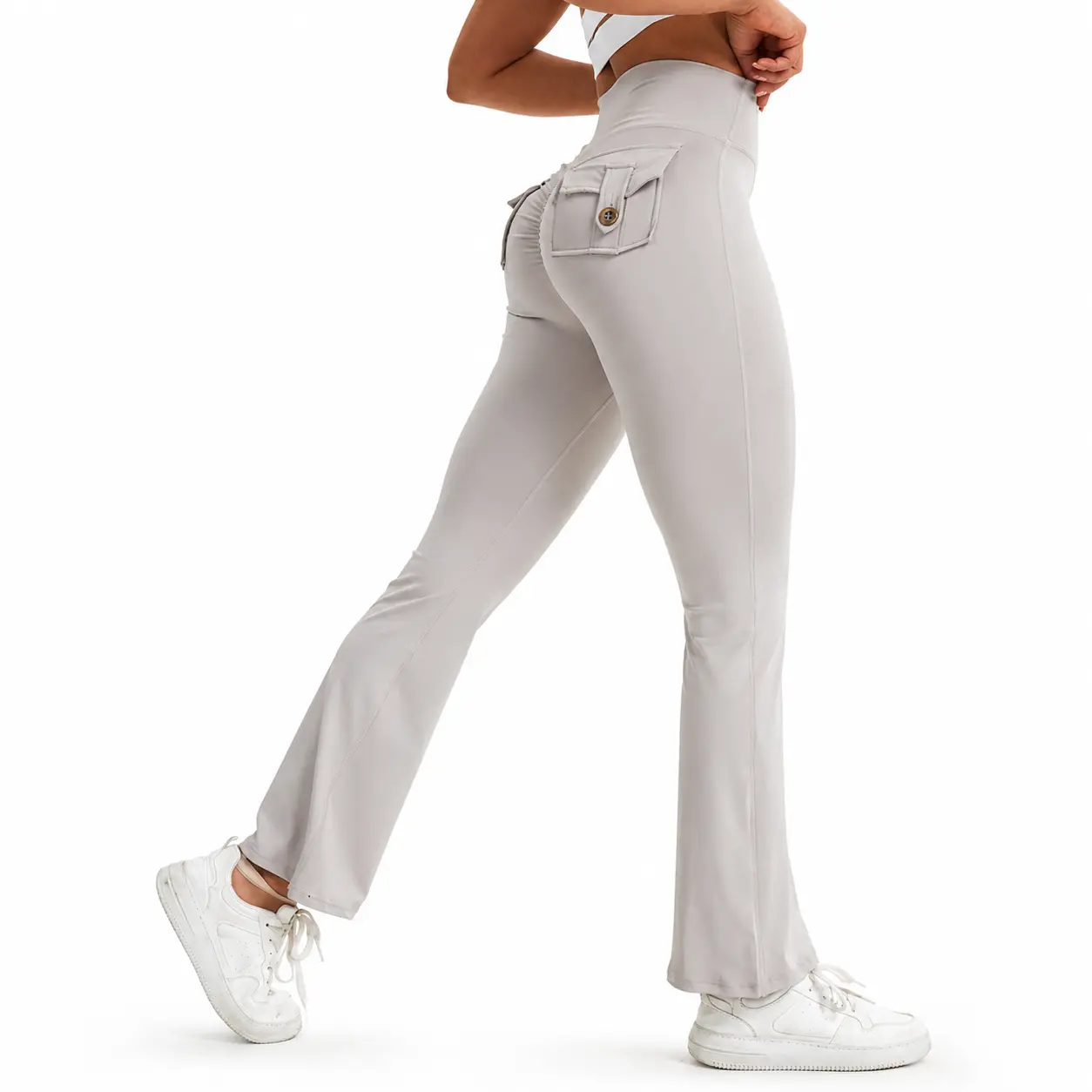 Women's High Waisted Flare Yoga Pants with Utility Flap Pockets, Full Length Bootcut Leggings for Workout, Pilates, Casual Travel & Everyday Athleisure