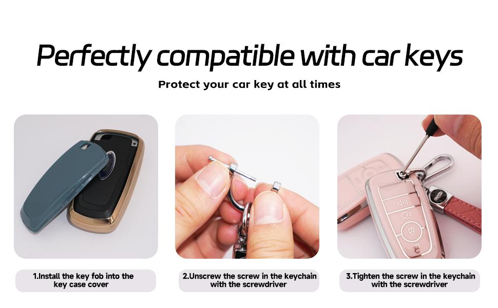 for Ford Key Fob Cover, TPU 3 Buttons Key Case Shell Full Protection for Ford Explorer Bronco Fusion Edge Sport Escape Bronco F150 Pink Car Key Cover with Keychain