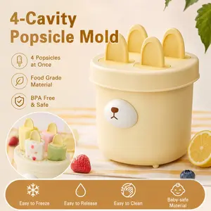 Cute 4-Cavity Popsicle Mold, BPA Free Reusable Ice Pop Maker, DIY Homemade Frozen Treats, Easy Release Ice Cream Mold for Kids