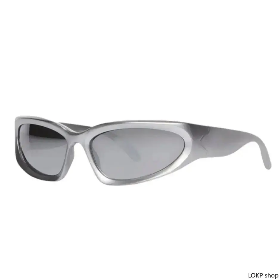 Y2K 2000s Retro Rimless Wrap Around Sunglasses, UV400 Polarized Futuristic Shades, Soft Unisex Fashion Eyewear For Party Rave Sports Wear For Men And Women