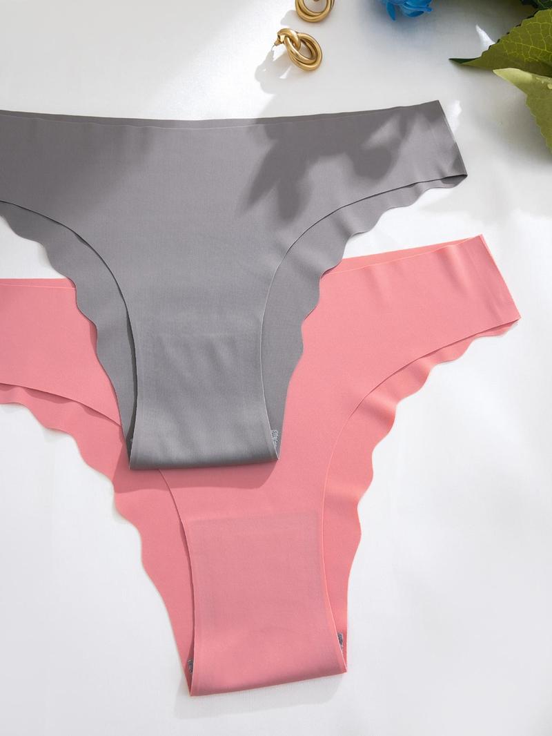 Women's Plain/floral Print Scallop Trim Knicker, Casual Comfy Breathable Drop Seamless Waist Panty for Daily Wear, Panties for Women, Ladies Underwear,  Girls Underwear  for All Seasons