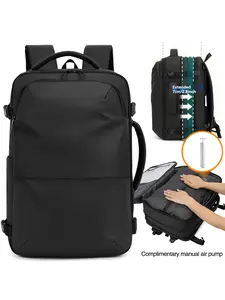Expandable Vacuum Compressed Travel Backpack, Multifunctional Travel Backpack, for 17-Inch Laptop, 180° Open Design, Manual Air Pump, Large Capacity Business Weekend Bag, Men's Travel Commute