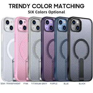 iPhone 15 Plus/14 Plus Stand Phone Case, Honeycomb Cooling Charging Magnetic Protective Cover, Unisex Shell, Durable Design