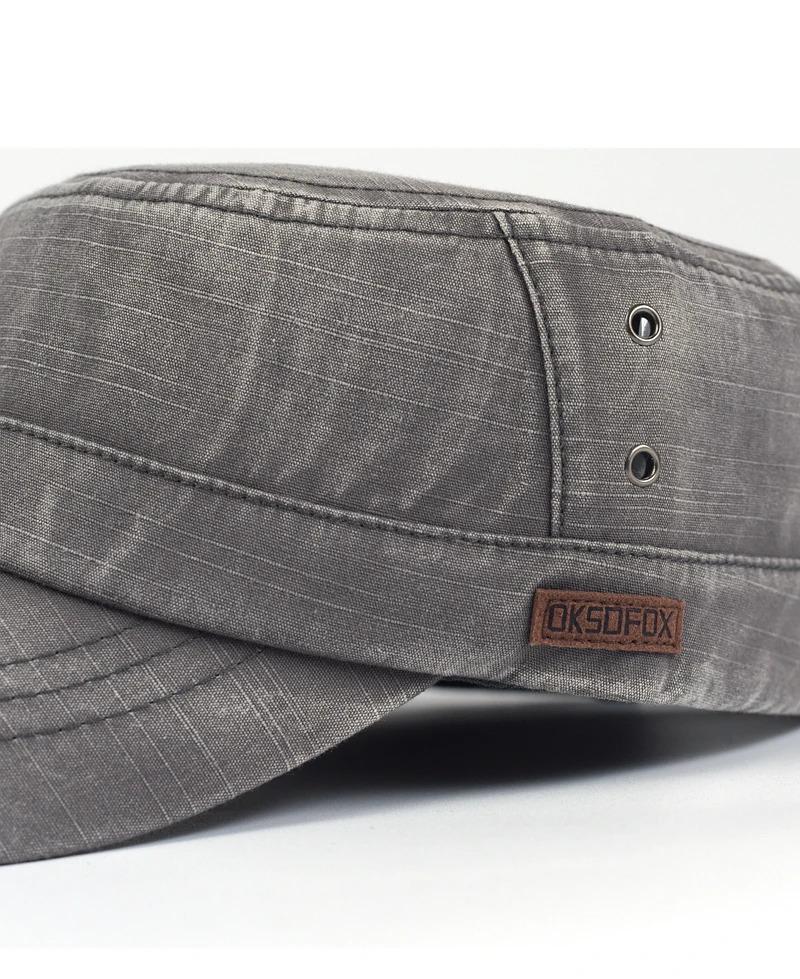 Washed Cotton Military Caps Casual Flat Top Hat Men Women Cadet Army Cap Adjustable Unique Design Vintage Four Seasons